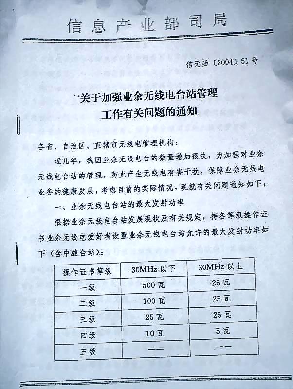 最新国家信产部无线电管理局文件[2004]51号
